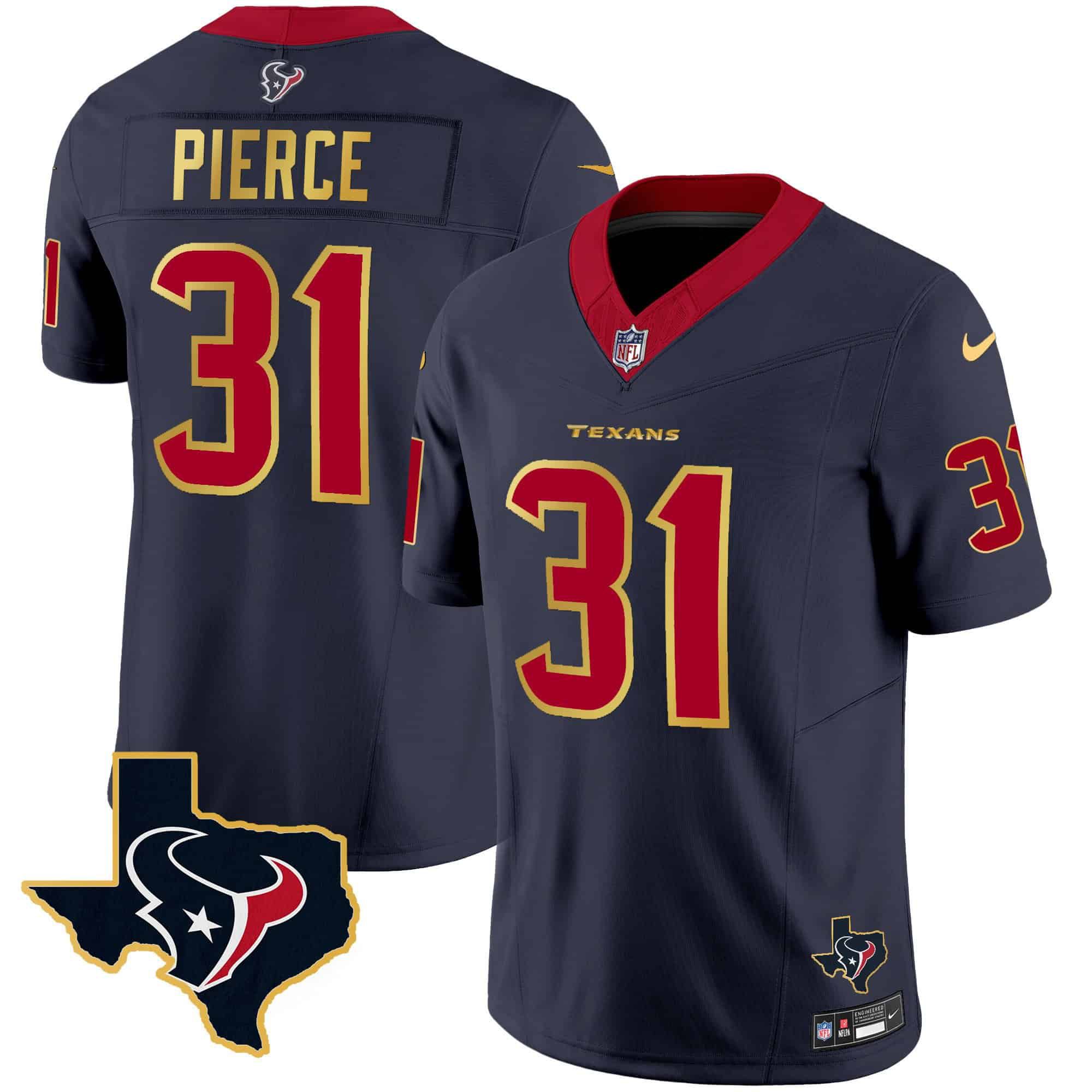 Men Houston Texans #31 Pierce Dark blue Gold 2024 Nike Trim Vapor NFL Jersey style 1